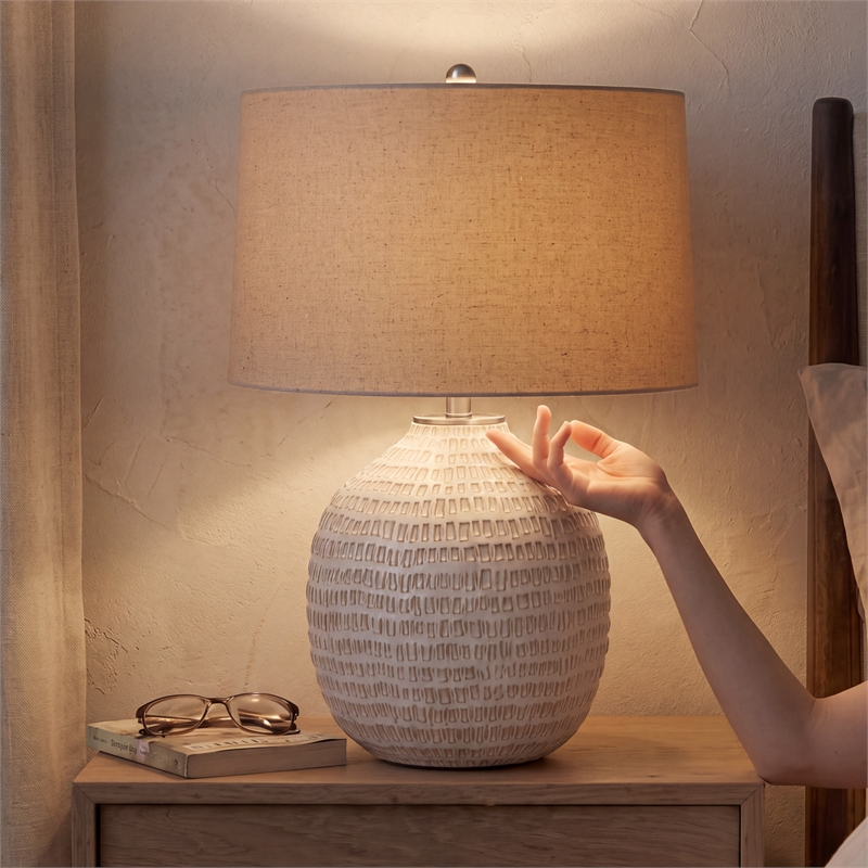 Signature Design by Ashley Jamon Single Ceramic Table Lamp in White & Beige