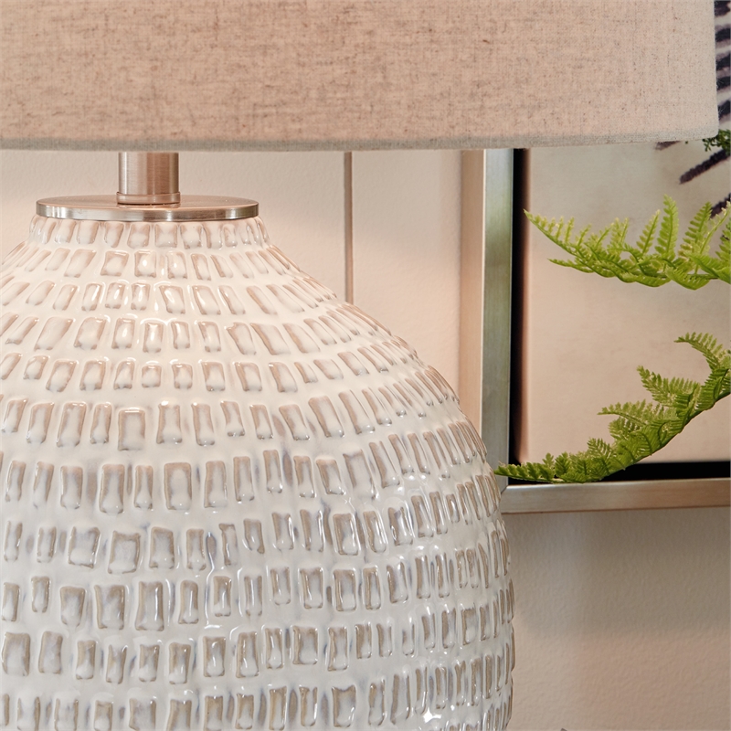 Signature Design by Ashley Jamon Single Ceramic Table Lamp in White & Beige