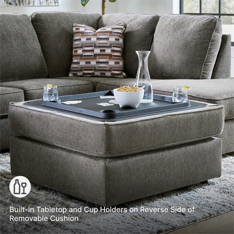 Ashley Furniture O'Phannon Fabric Ottoman with Storage in Gray & Black