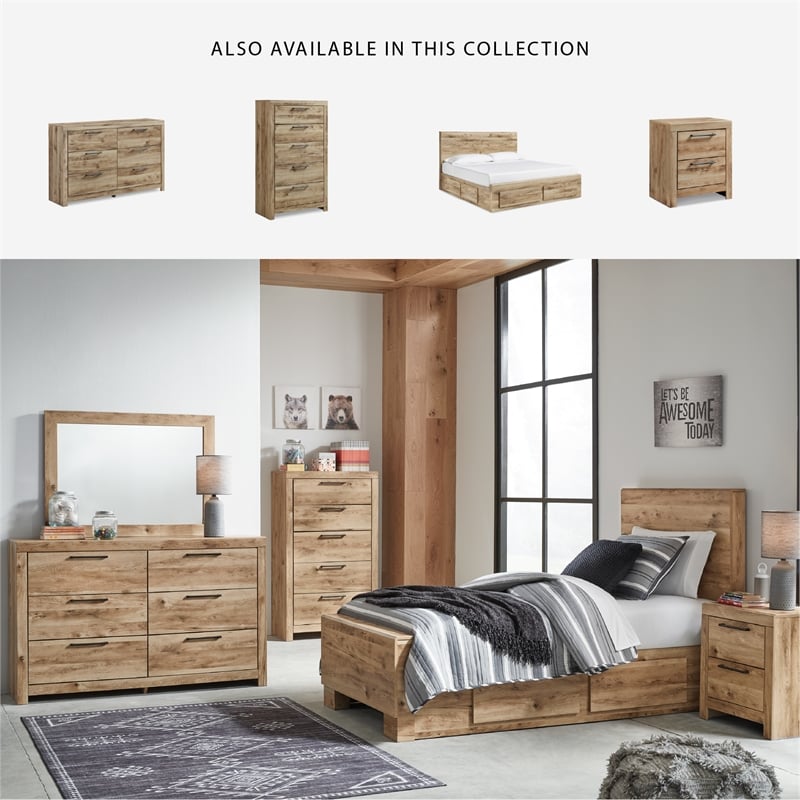 Ashley Furniture Hyanna 5-Drawer Wood Chest in Tan/Golden Rustic