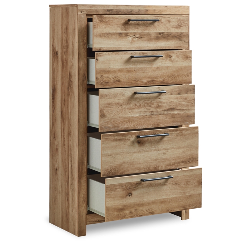Ashley Furniture Hyanna 5-Drawer Wood Chest in Tan/Golden Rustic