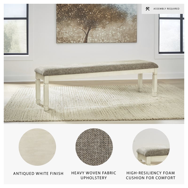 Ashley Furniture Bolanburg Wood Ding Room Bench in Antiqued White & Beige