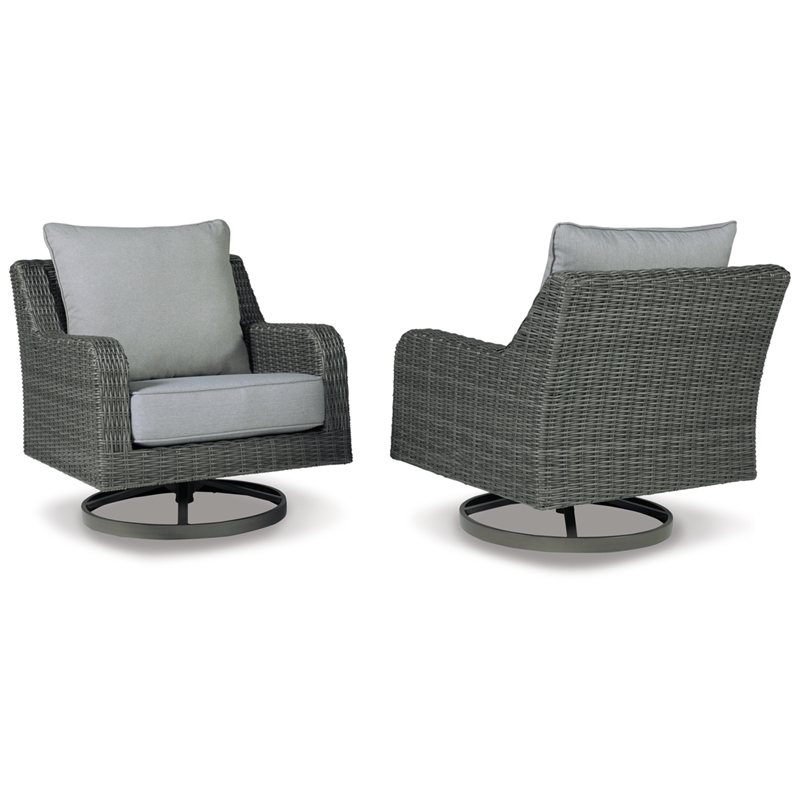 Ashley Furniture Elite Park Resin Outdoor Swivel Lounge with Cushion in Gray