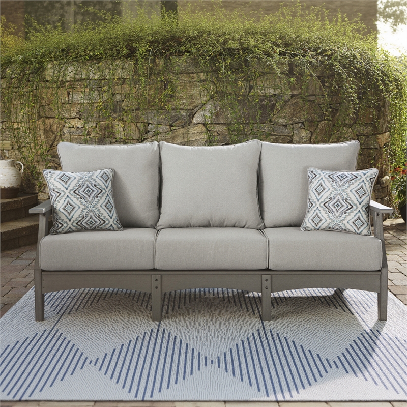 Signature Design by Ashley Visola Outdoor Fabric Sofa with Cushion in Gray