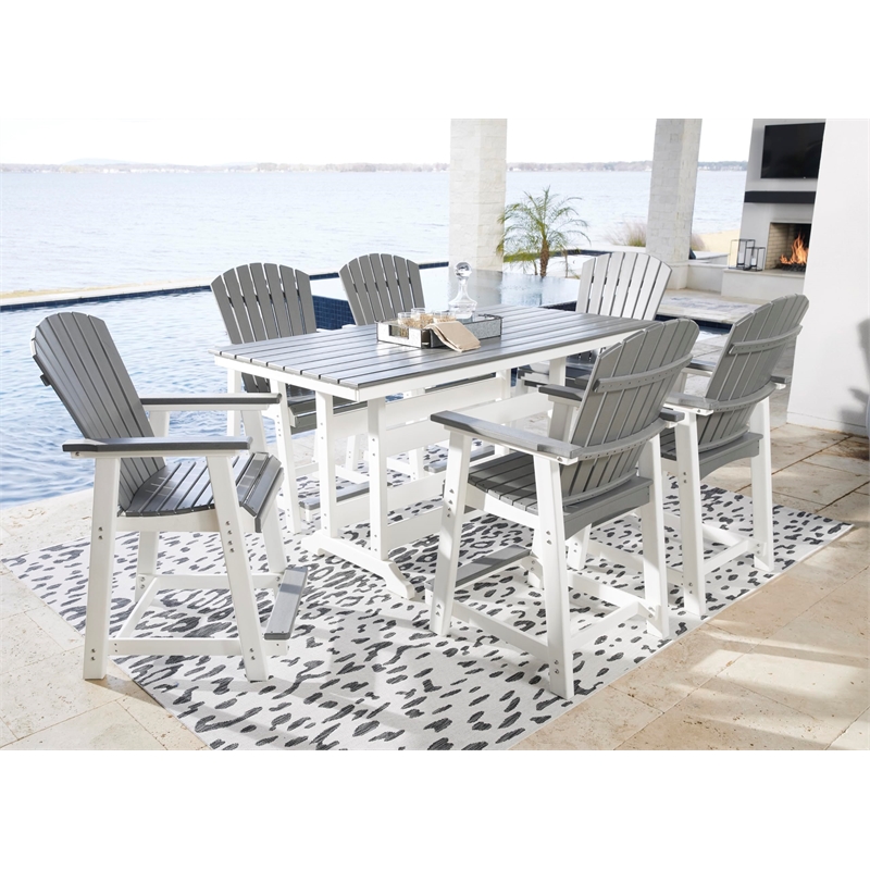 Ashley Furniture Transville Outdoor Plastic Dining Table in Gray and White