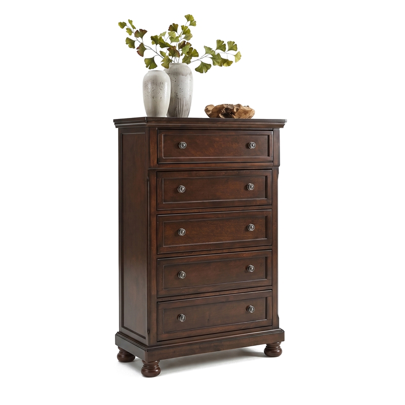 Ashley Furniture Porter 5-Drawer Traditional Wood Chest in Dark Brown