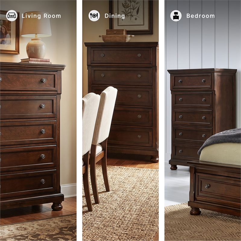 Ashley Furniture Porter 5-Drawer Traditional Wood Chest in Dark Brown