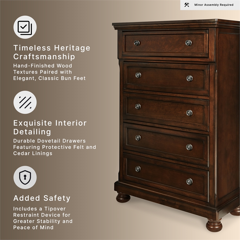 Ashley Furniture Porter 5-Drawer Traditional Wood Chest in Dark Brown