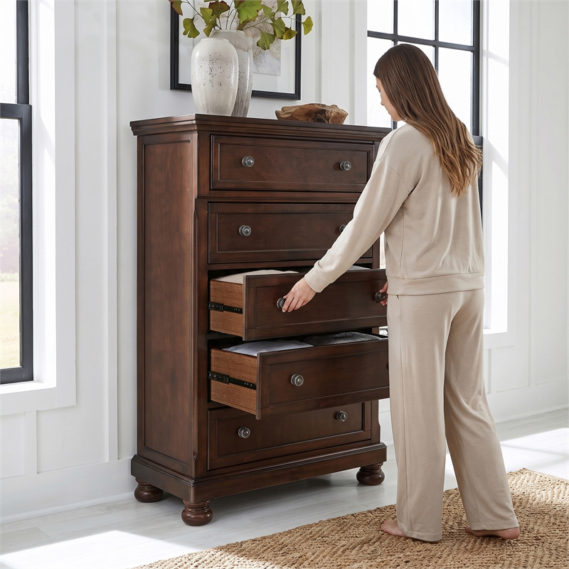 Ashley Furniture Porter 5-Drawer Traditional Wood Chest in Dark Brown