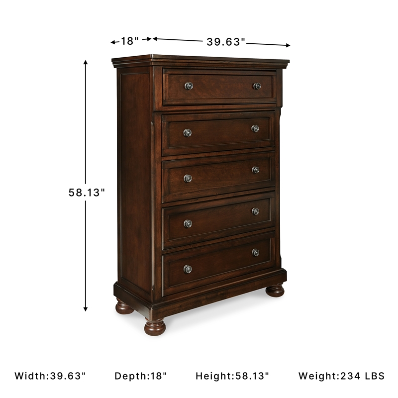 Ashley Furniture Porter 5-Drawer Traditional Wood Chest in Dark Brown