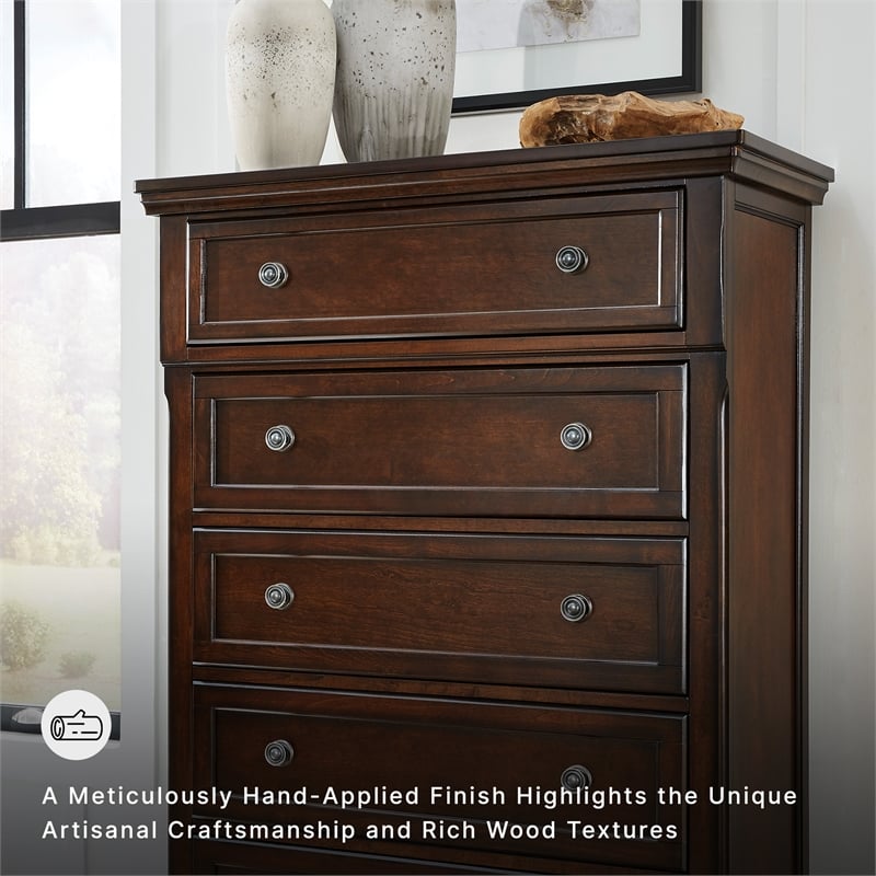 Ashley Furniture Porter 5-Drawer Traditional Wood Chest in Dark Brown