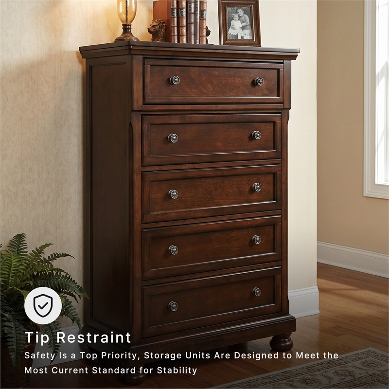 Ashley Furniture Porter 5-Drawer Traditional Wood Chest in Dark Brown