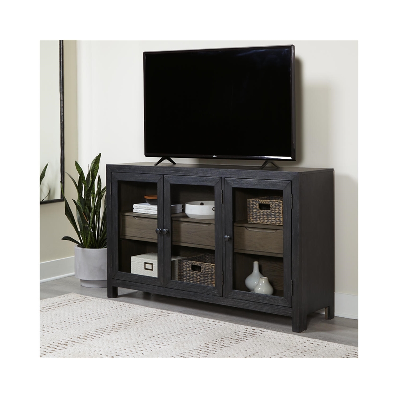 Signature Design by Ashley Lenston 3-Door Wood Accent Cabinet in Black/Warm Gray