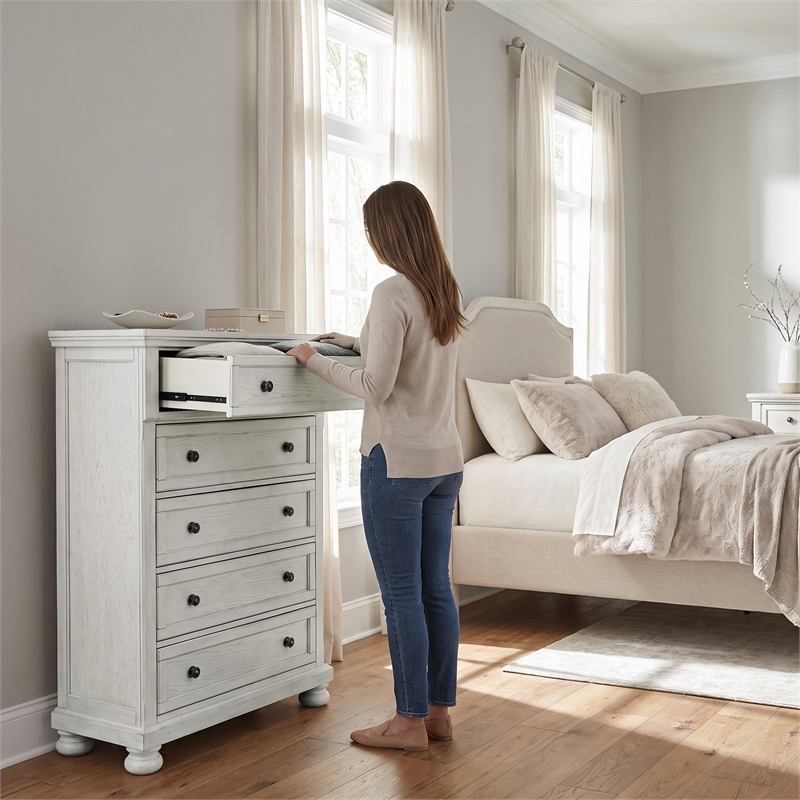 Ashley Furniture Robbinsdale 5-Drawer Wood Chest in Antiqued White