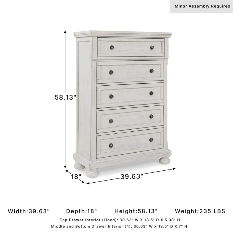 Ashley Furniture Robbinsdale 5-Drawer Wood Chest in Antiqued White