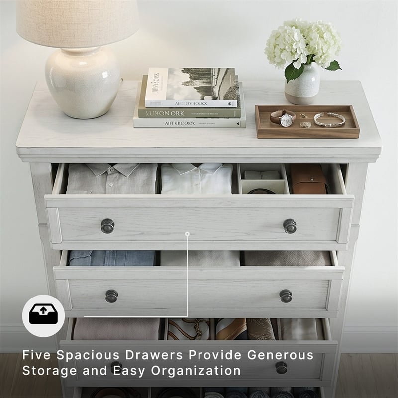 Ashley Furniture Robbinsdale 5-Drawer Wood Chest in Antiqued White