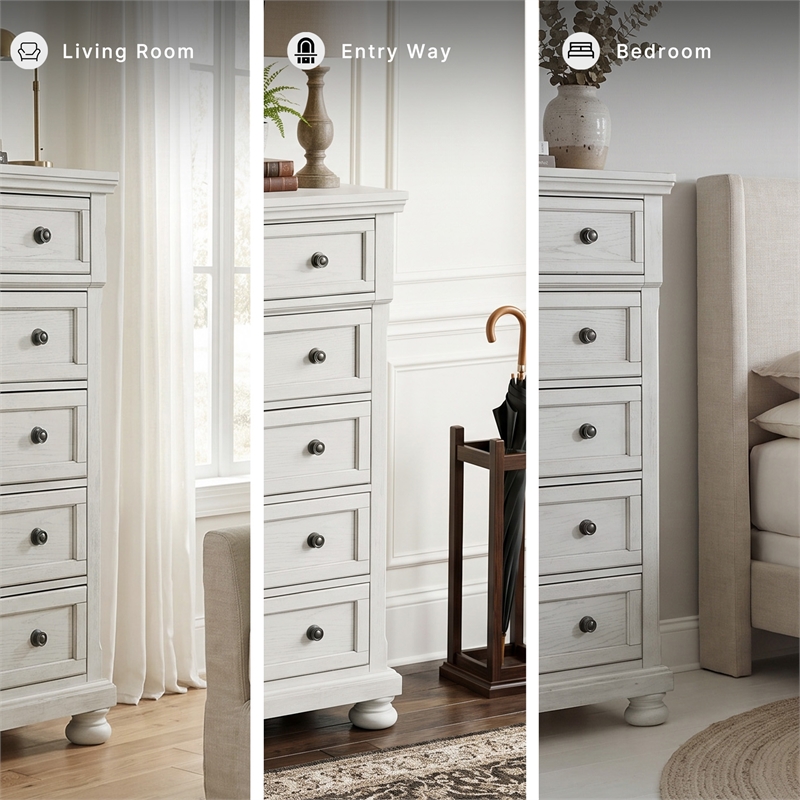 Ashley Furniture Robbinsdale 5-Drawer Wood Chest in Antiqued White