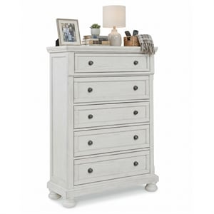 Ashley Furniture Robbinsdale 5-Drawer Wood Chest in Antiqued White