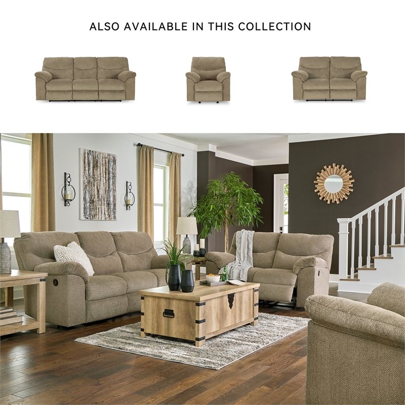 Signature Design by Ashley Alphons Fabric Reclining Sofa in Light Brown