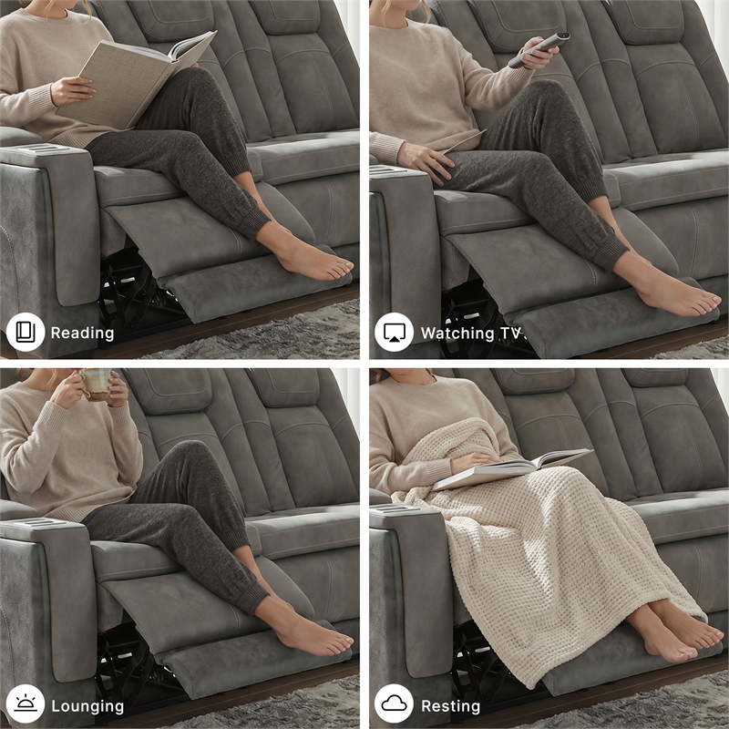 Ashley Furniture Next-Gen DuraPella Faux Leather Power Reclining Sofa in Gray