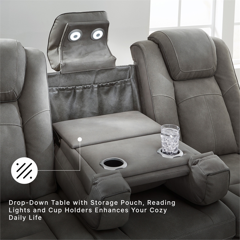 Ashley Furniture Next-Gen DuraPella Faux Leather Power Reclining Sofa in Gray