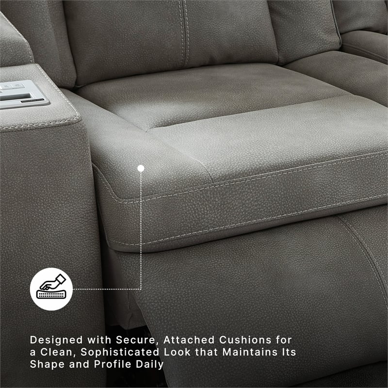 Ashley Furniture Next-Gen DuraPella Faux Leather Power Reclining Sofa in Gray