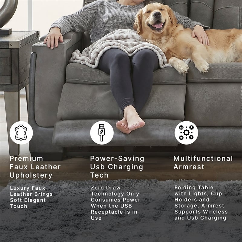 Ashley Furniture Next-Gen DuraPella Faux Leather Power Reclining Sofa in Gray