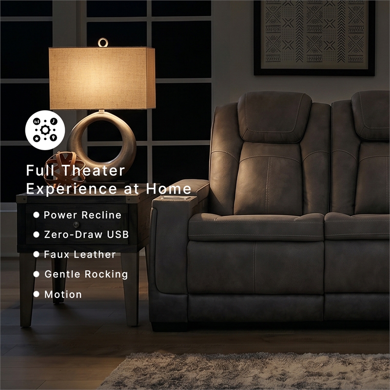 Ashley Furniture Next-Gen DuraPella Faux Leather Power Reclining Sofa in Gray