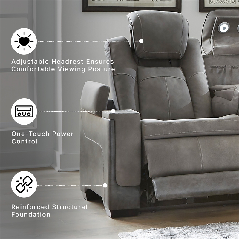 Ashley Furniture Next-Gen DuraPella Faux Leather Power Reclining Sofa in Gray