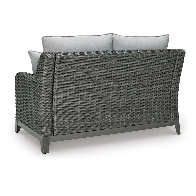 Ashley Furniture Elite Park Outdoor Fabric Loveseat with Cushion in Gray