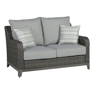 Ashley Furniture Elite Park Outdoor Fabric Loveseat with Cushion in Gray