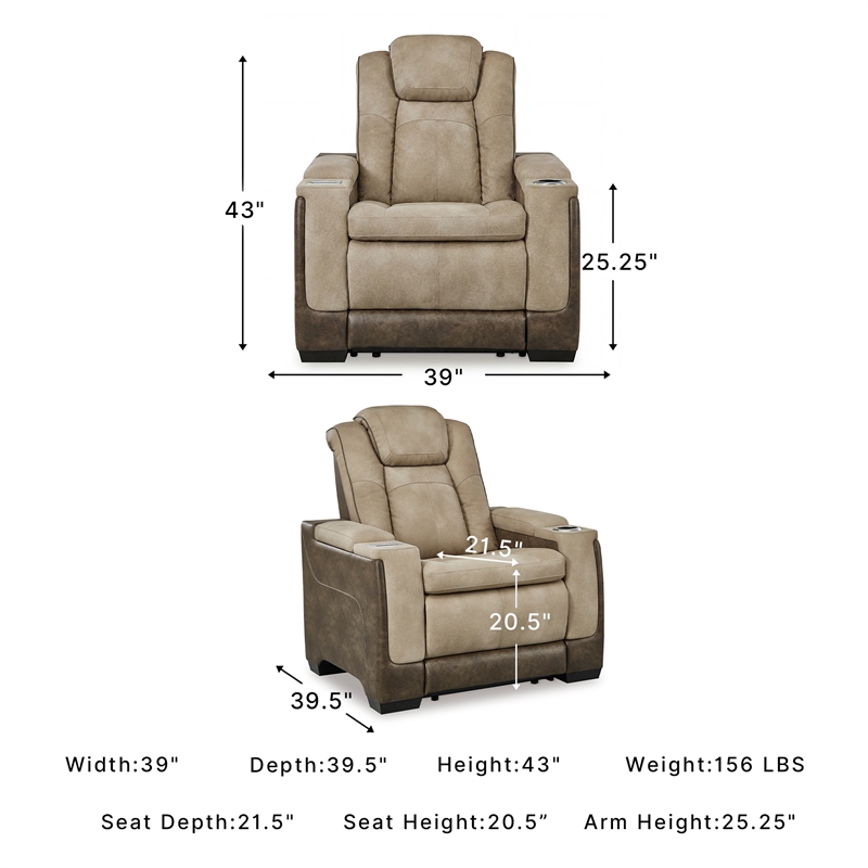 Ashley Furniture Next-Gen DuraPella Faux Leather Power Recliner in Brown