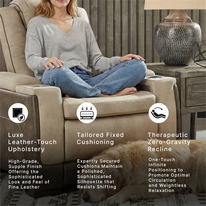 Ashley Furniture Next-Gen DuraPella Faux Leather Power Recliner in Brown