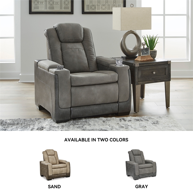 Ashley Furniture Next-Gen DuraPella Faux Leather Power Recliner in Gray