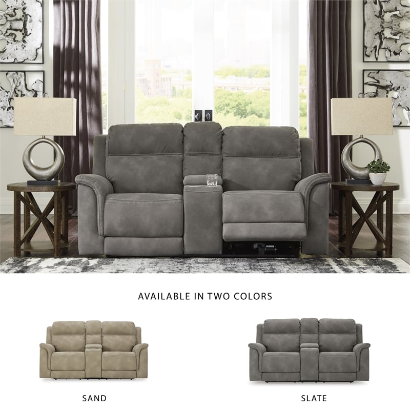 Ashley Furniture Next-Gen DuraPella Faux Leather Reclining Loveseat in Gray