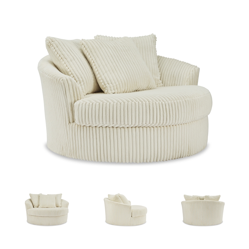 Signature Design by Ashley Lindyn Oversized Swivel Fabric Accent Chair in Ivory