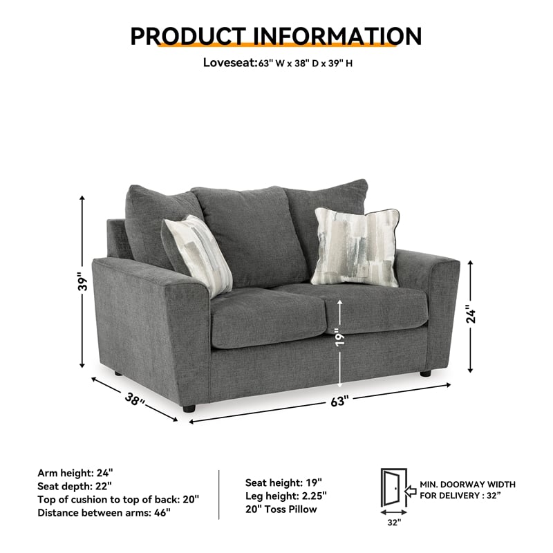 Signature Design by Ashley Stairatt Contemporary Fabric & Wood Loveseat in Gray