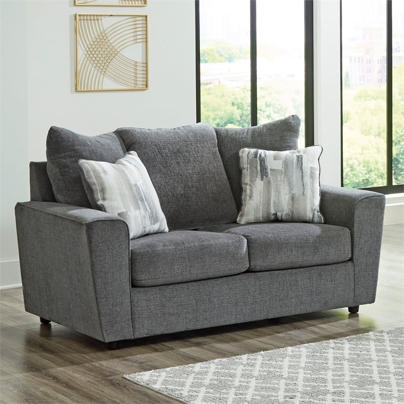 Signature Design by Ashley Stairatt Contemporary Fabric & Wood Loveseat in Gray