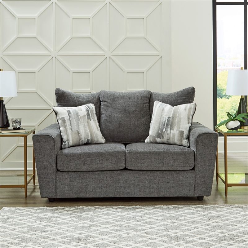 Signature Design by Ashley Stairatt Contemporary Fabric & Wood Loveseat in Gray