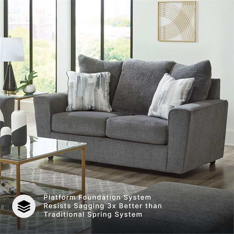 Signature Design by Ashley Stairatt Contemporary Fabric & Wood Loveseat in Gray