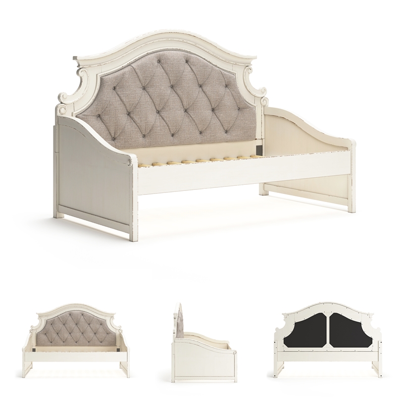 Signature Design by Ashley Realyn Fabric Twin Day Bed in White and Light Gray