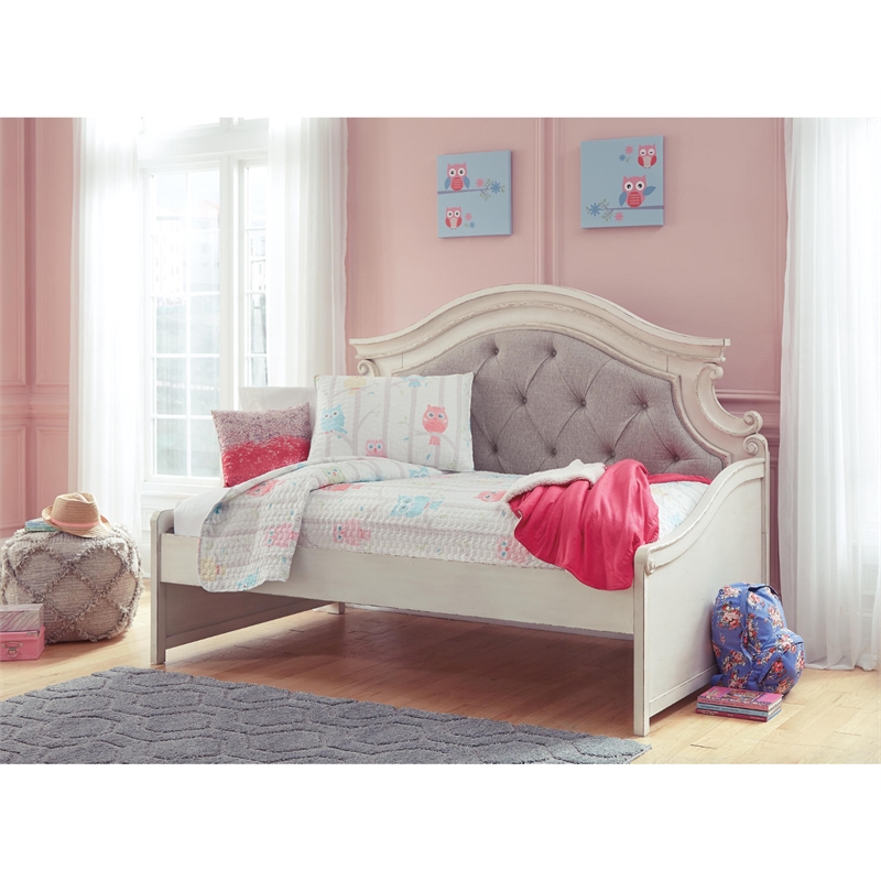 Signature Design by Ashley Realyn Fabric Twin Day Bed in White and Light Gray