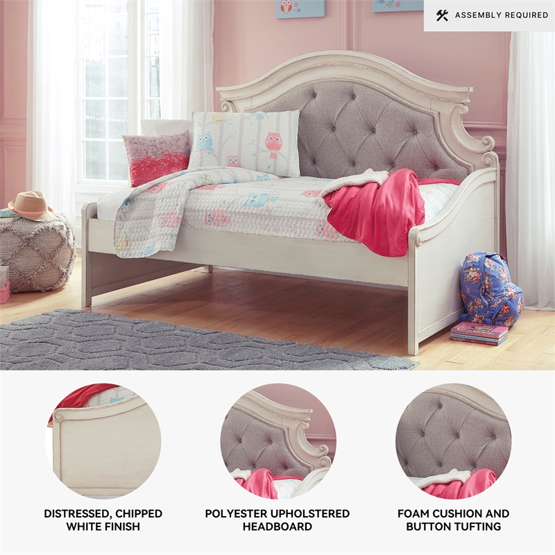Signature Design by Ashley Realyn Fabric Twin Day Bed in White and Light Gray