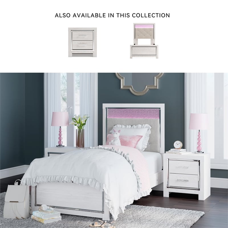 Ashley Furniture Altyra Upholstered Fabric King Panel Headboard in White/Gray