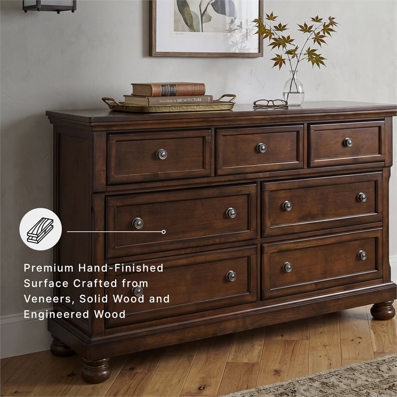 Ashley Furniture Porter 7-Drawer Traditional Wood Dresser in Dark Brown