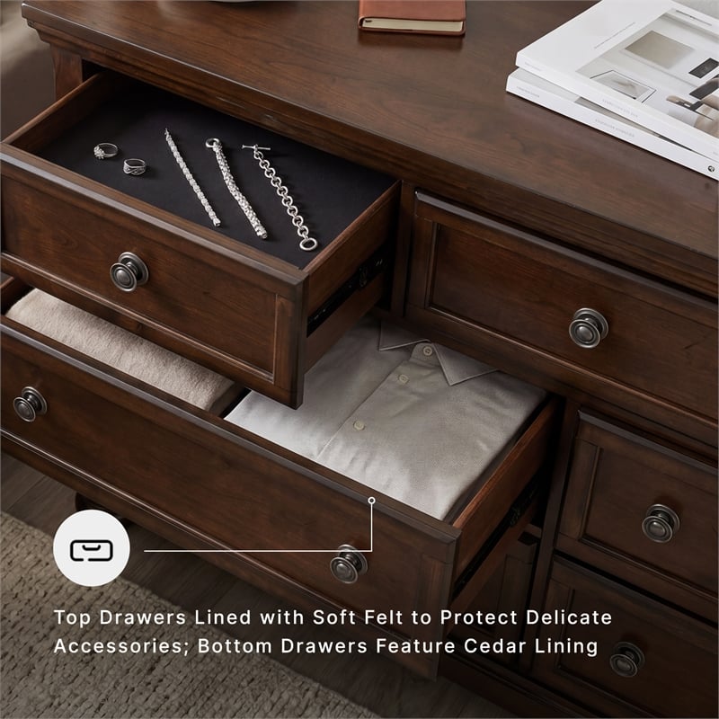 Ashley Furniture Porter 7-Drawer Traditional Wood Dresser in Dark Brown
