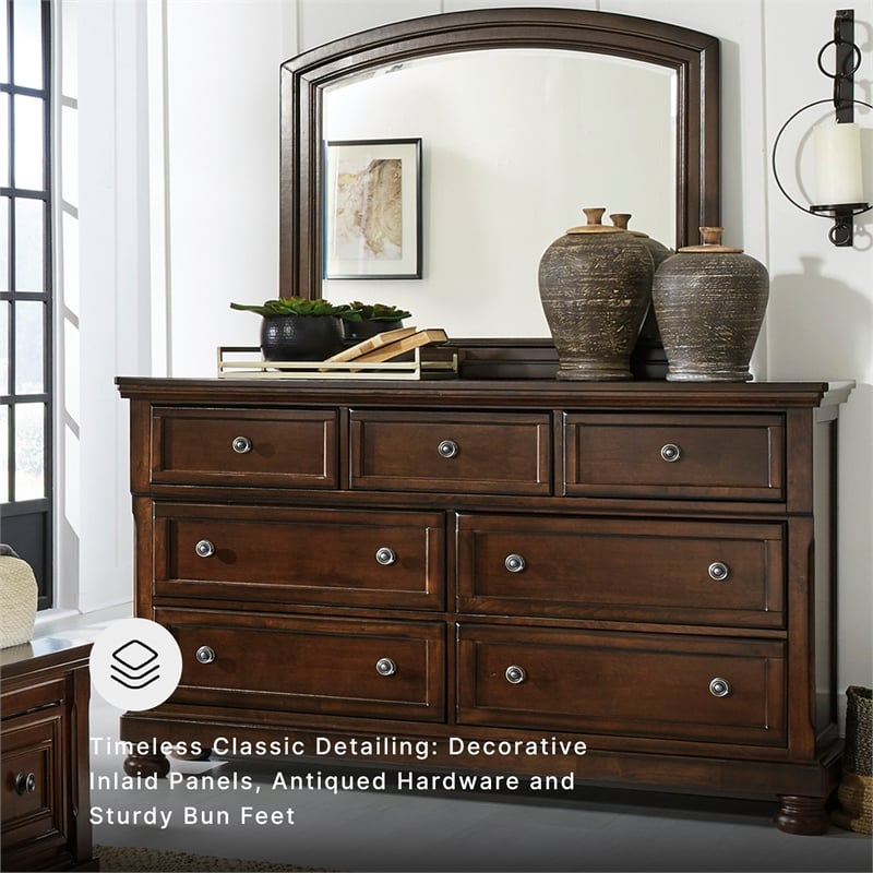 Ashley Furniture Porter 7-Drawer Traditional Wood Dresser in Dark Brown