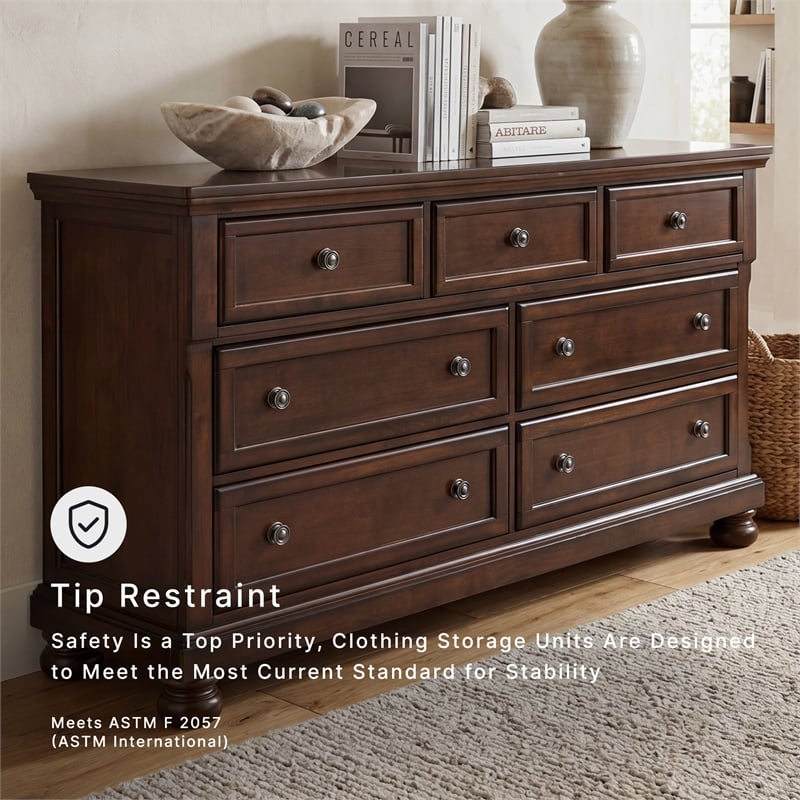 Ashley Furniture Porter 7-Drawer Traditional Wood Dresser in Dark Brown