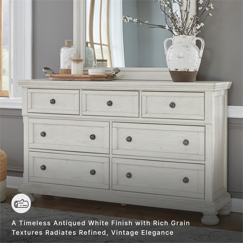 Ashley Furniture Robbinsdale 7-Drawer Wood Dresser in Antiqued White