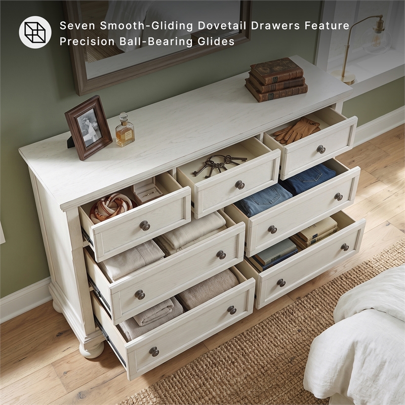 Ashley Furniture Robbinsdale 7-Drawer Wood Dresser in Antiqued White